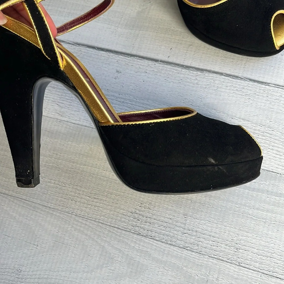 Prada Black Suede Slingback Peep Toe Platform Heels Size 5 - Picture 13 of 16